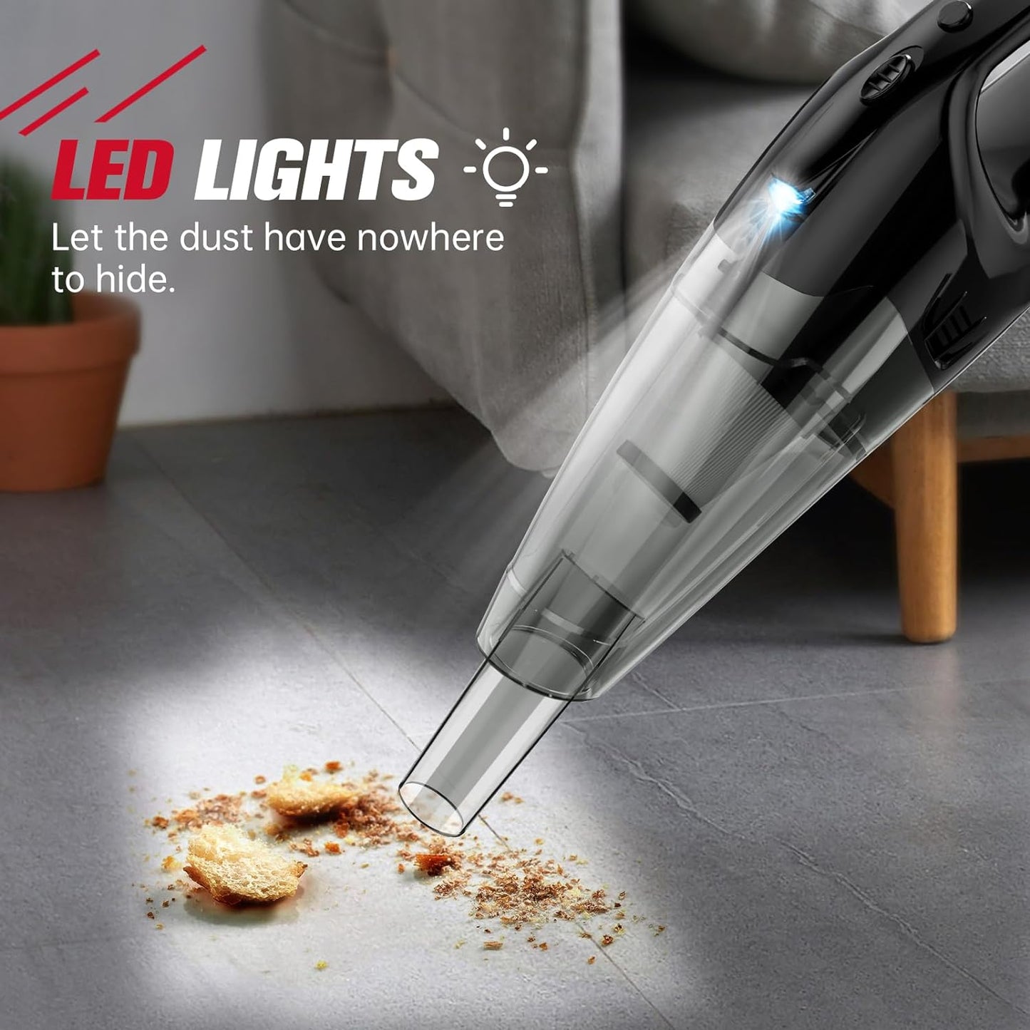 Handheld Vacuum Cordless Rechargeable, 1.65LBs Hand Held Vacuum Cordless, Car Vacuum Portable with LED, USB Charge, for Car/Home/Pet