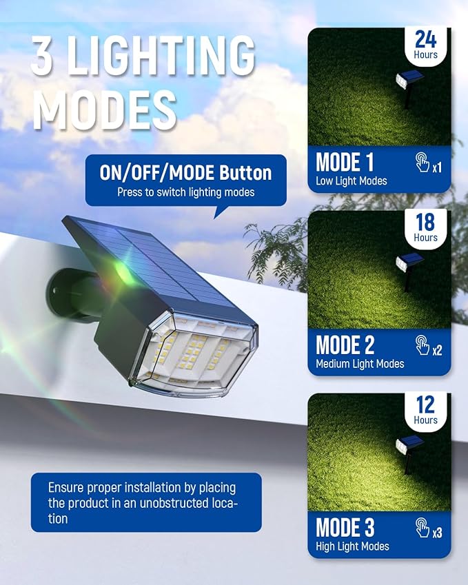 AUDERWIN Solar Lights Outdoor Lighting IP65 Waterproof, 63LED Solar Spotlights - Image 2