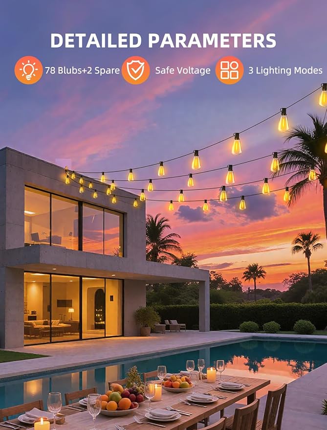 Outdoor Patio String Lights: 200Ft 60M Outside Waterproof Light - Image 9