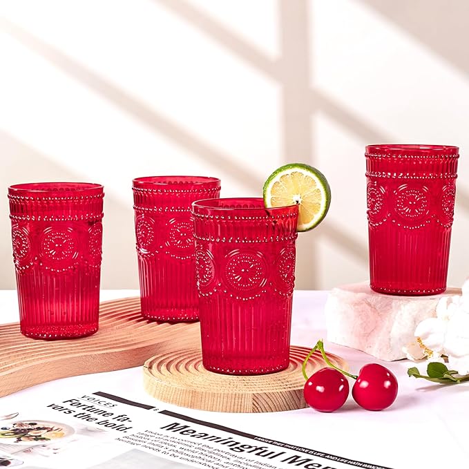 Ciaell 12 Pack Romantic Plastic Water Glasses - 14 Oz Red Vintage Drinking - Image 6
