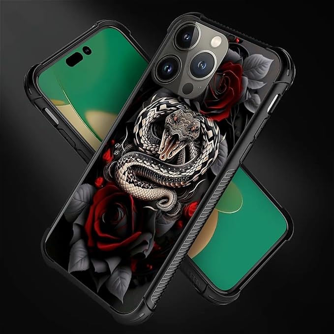 for iPhone 11 Pro Case, Entwined Rose Snake Pattern Graphic Design Girl Boy - Image 2