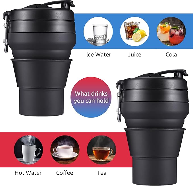 2PACK Collapsible Coffee Cup, 20 OZ 600ml Silicone Folding Camping Mug - Image 3