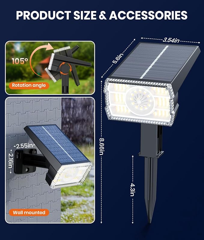 12 Pack Solar Spotlights Outdoor Waterproof IP67, Adjustable Wall&Ground Lights - Image 5