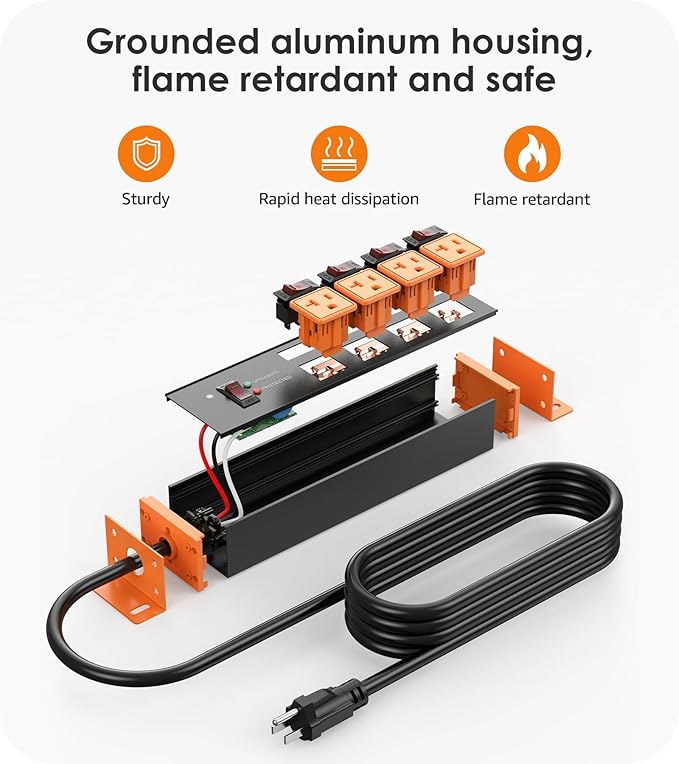 CCCEI Heavy Duty Surge Protector Power Strip 20 Amp Individual Switches. 12FT - Image 6