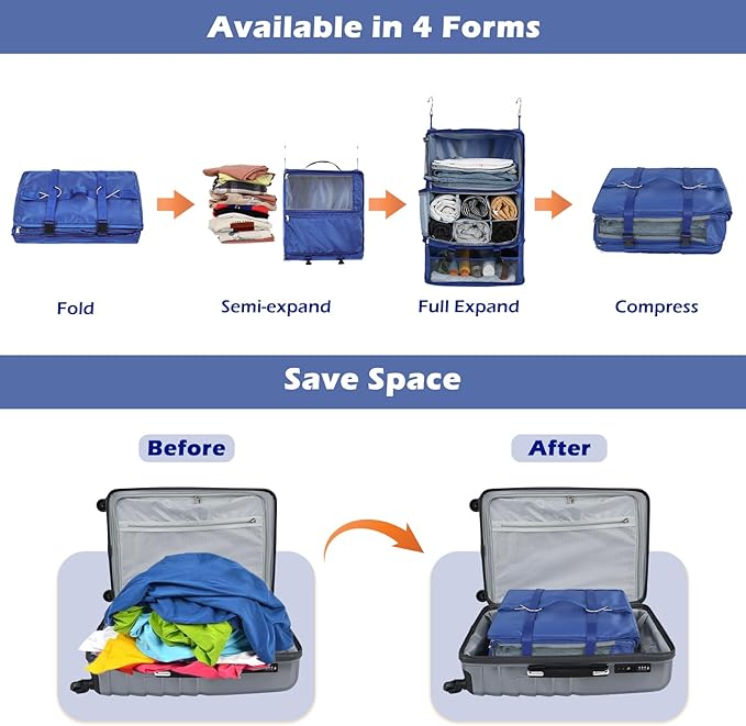 Surblue Hanging Shelves Travel Storage Bag Compression Packing Cube - Image 3