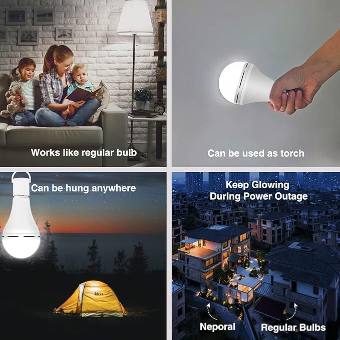 Rechargeable Light Bulbs, Back Up Battery Light Bulbs, 15W 80W Equivalent 6000K - Image 2