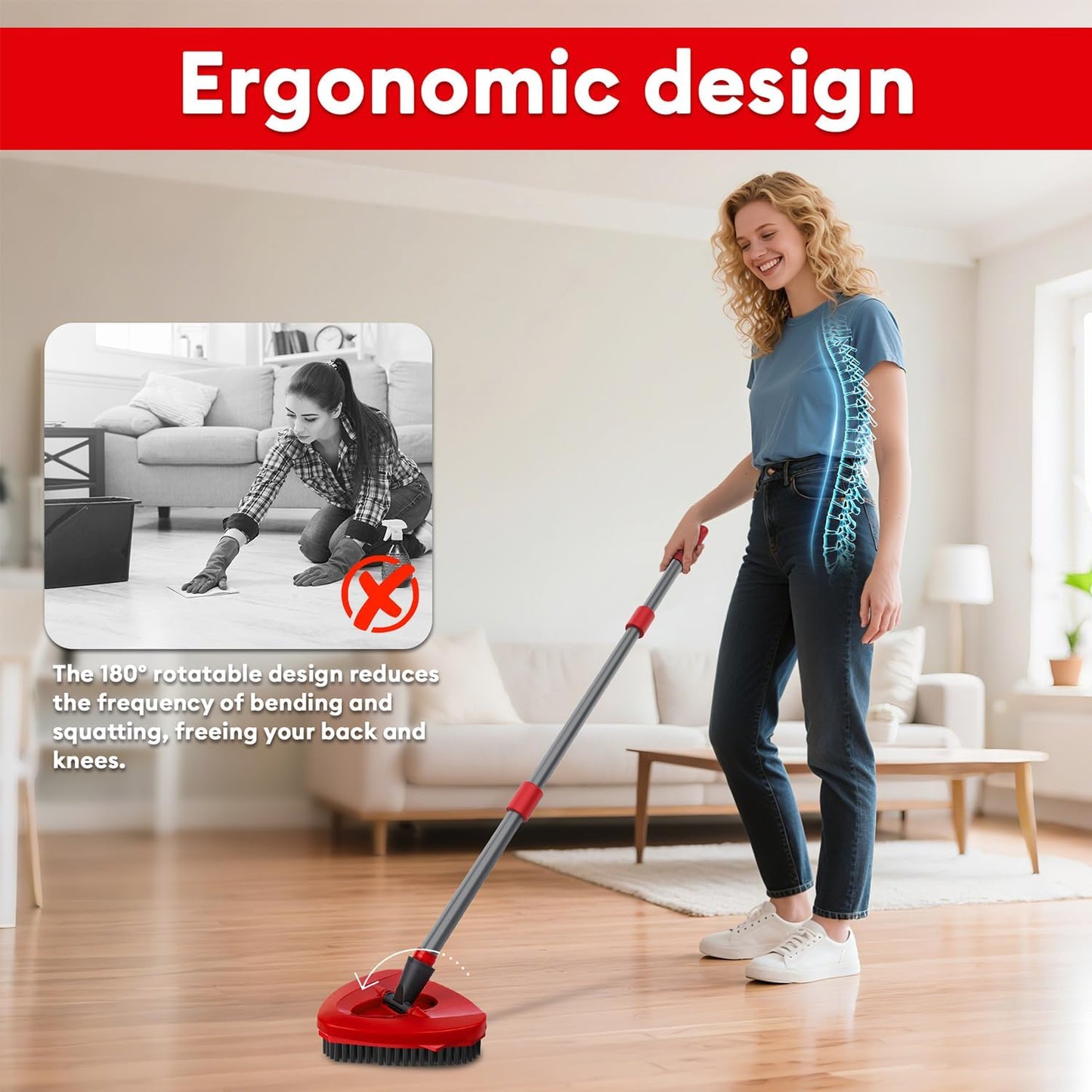 2 Pack Upgraded Spin Mop Replace Head Compatible with O Cedar EasyWring 1 Tank, Strong Cleaning Power-Scrub Brush Replacement Scrubber Head Great for Kitchen, Deck, Bathroom, Shower, Hard Floor