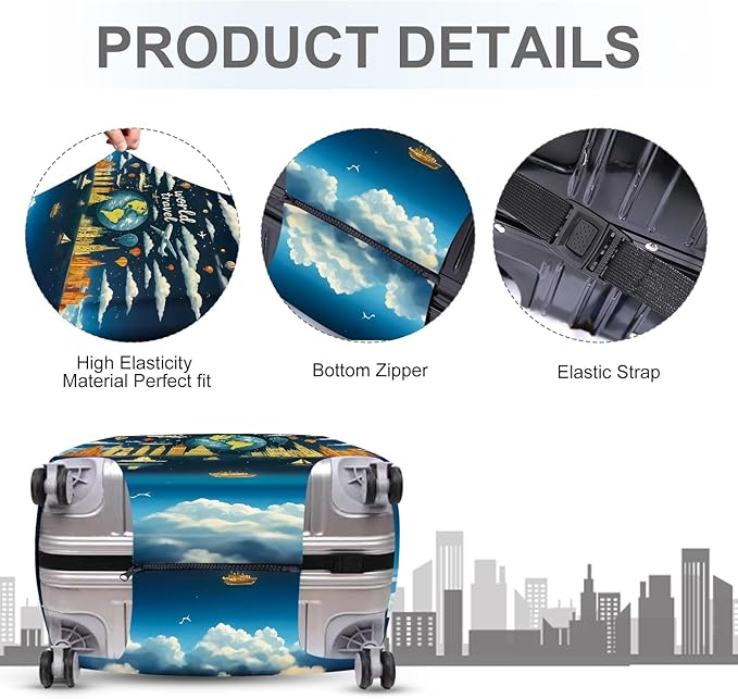 ANNA QUEEN World Travel Luggage Cover, Adventure Theme Suitcase Protector - Image 3