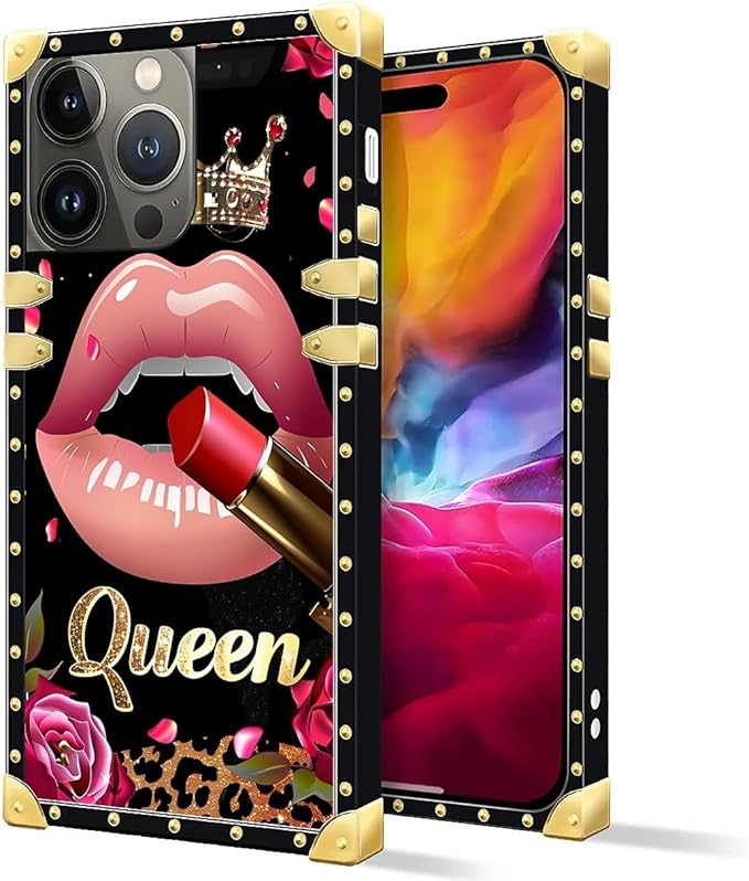 Compatible with iPhone 15 Pro Max Case, Glitter Red Rose Queen Leopard Lipstick - Image 2