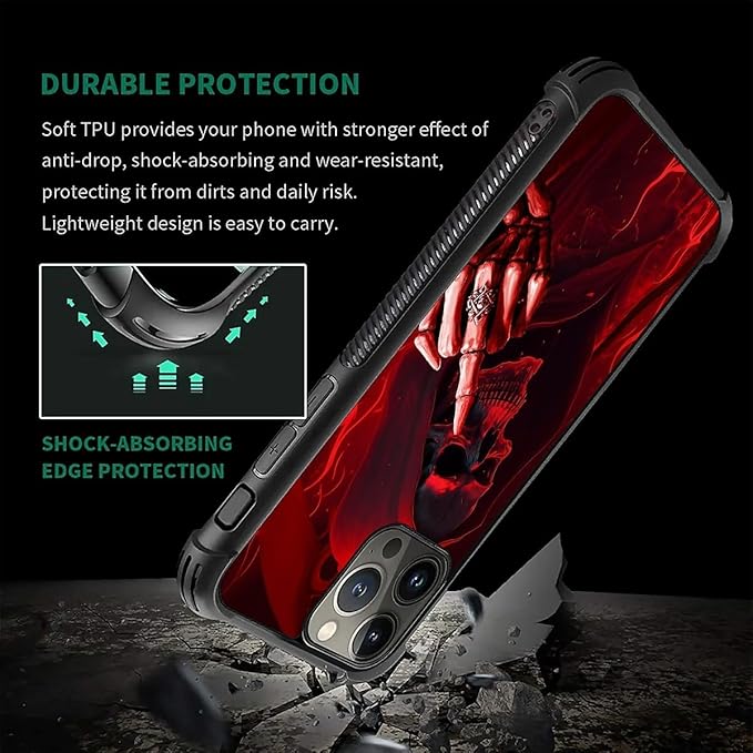 for iPhone 16 Pro Max Case, Gestures Funny Skull Pattern Graphic Design Girl - Image 5