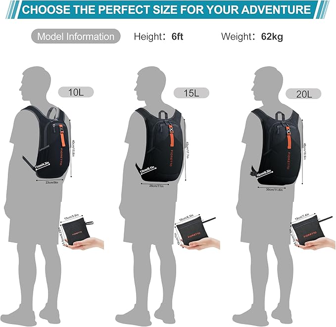 FIORETTO 10L Hiking Backpack for Women Men Mini Packable Backpack Lightweight - Image 7