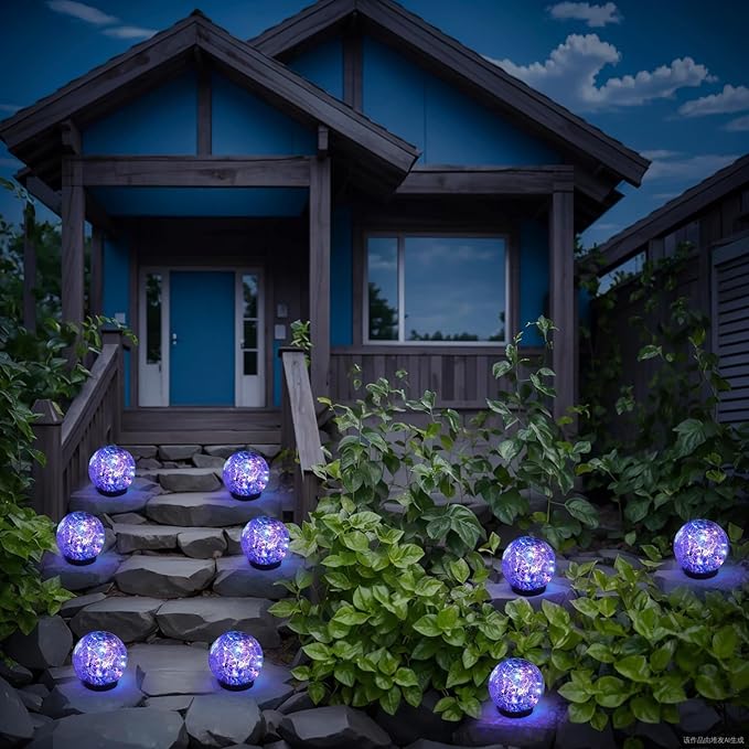 SyouHome Solar Garden Lights Outdoor Waterproof, 6 Pack Cracked Glass Ball Light - Image 7