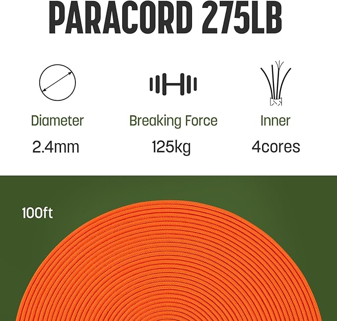 2.4mm Paracord 275LBS 100FT Rope Cord - Image 2
