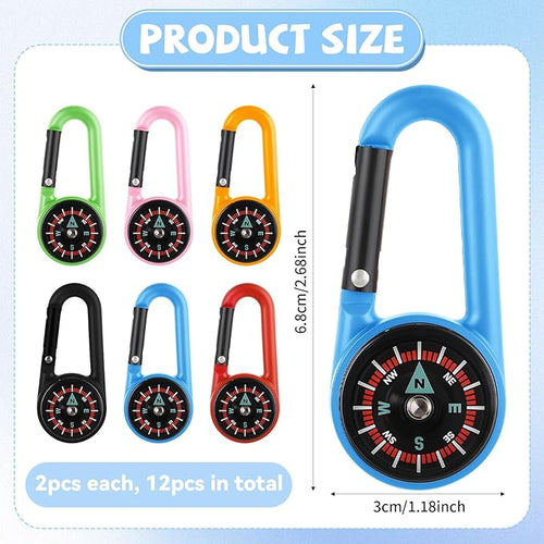 12 PCS Compass Keychain, Small Pocket Magnetic Keychain Compass Colorful - Image 2