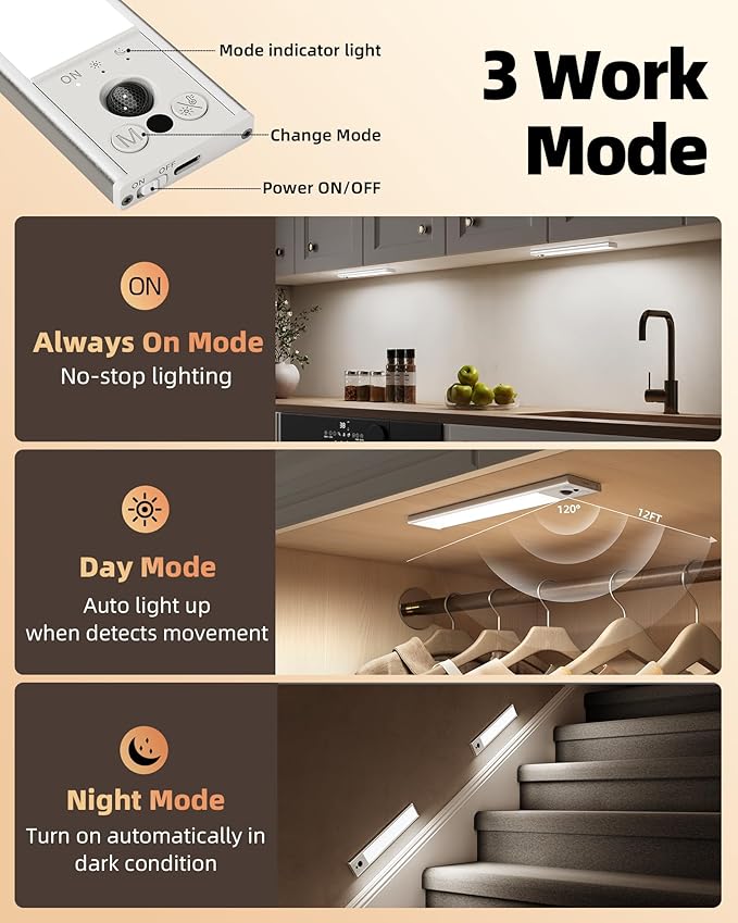 EZVALO 14.5inch Under Cabinet Lighting, LED Motion Sensor Light Indoor - Image 5