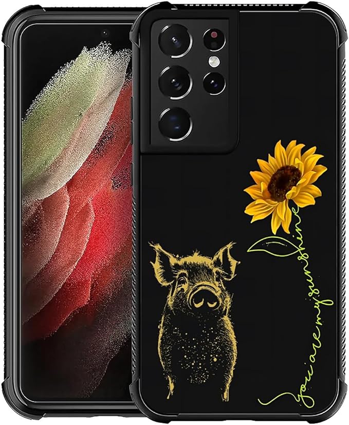 for Samsung Galaxy S21 Ultra Case, Pig Sunflower Yellow Sunshine Pattern by FKBRCL4U