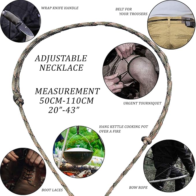 BSGB Fire Starter Paracord Necklace EDC Military Survival Gear Tinder Cord Fire - Image 3