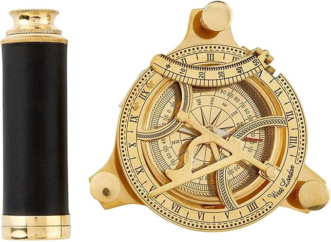 Explorer's Legacy Vintage Brass Compass and Telescope Set - Image 2