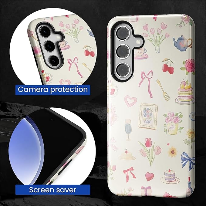 for Samsung Galaxy S25 Case, HL2 Aesthetic Bow Preppy Collage Hybrid 2 Layer - Image 4