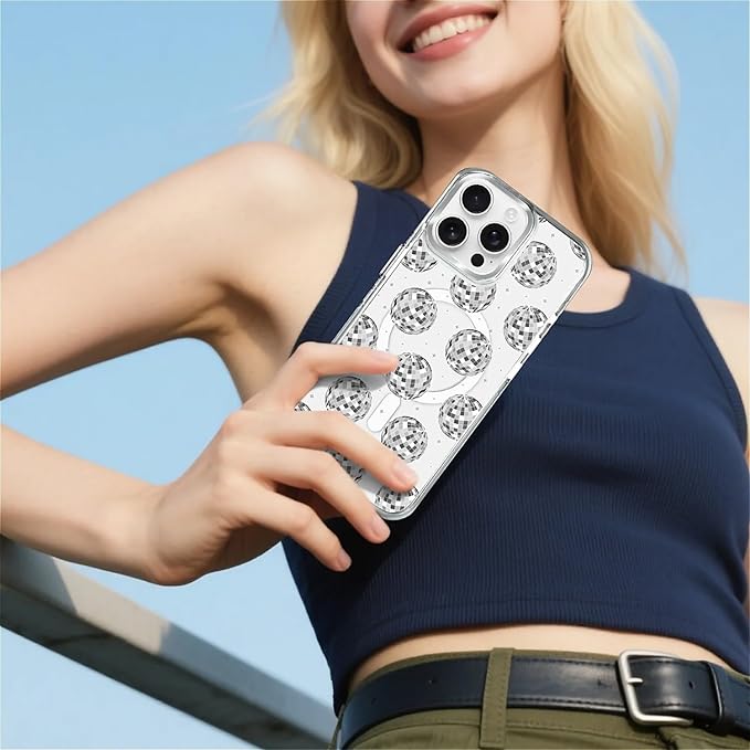Case for iPhone 14 Pro, Disco Ball Grayish White Phone Case Design，for Women - Image 6