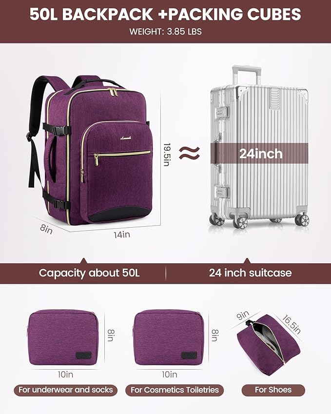 LOVEVOOK Travel Backpack for Women & Men 50L, Airline Approved Carry On - Image 5