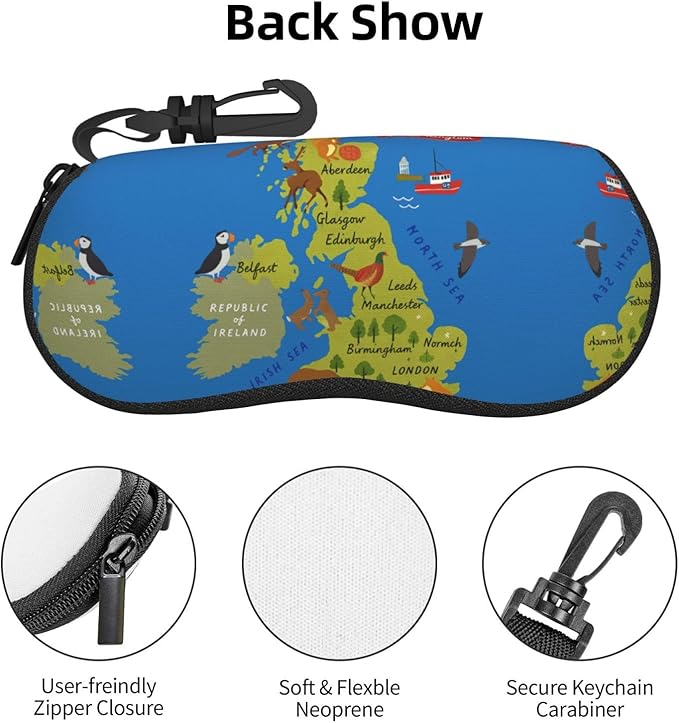 YANGqing United Kingdom Map Print Light Soft Shell Glasses Case Portable & - Image 4