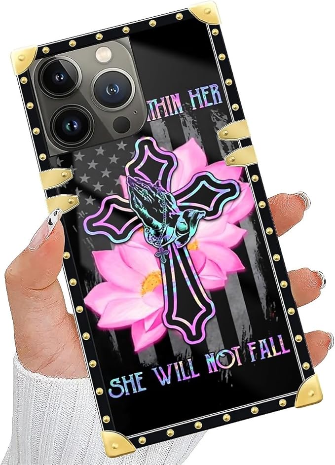 Compatible with iPhone 14 Pro Case, Praying Cross Hands Luxury Golden Decoration - Image 6