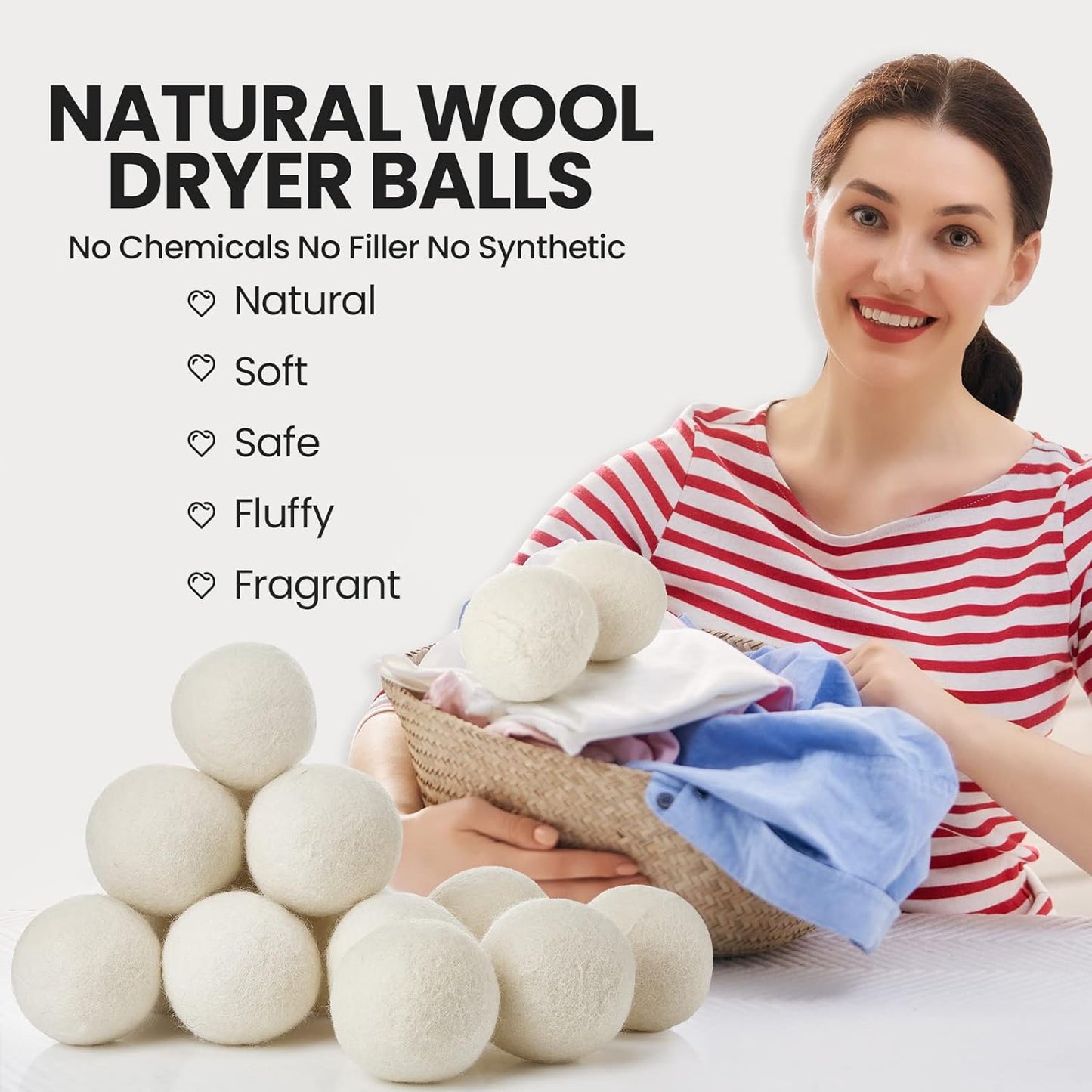 Roowest 60 Pcs Wool Dryer Balls Set Reusable Laundry Wool Balls with Muslin Bags Fabric Softener Anti Wrinkle Anti Static Saving Energy and Time