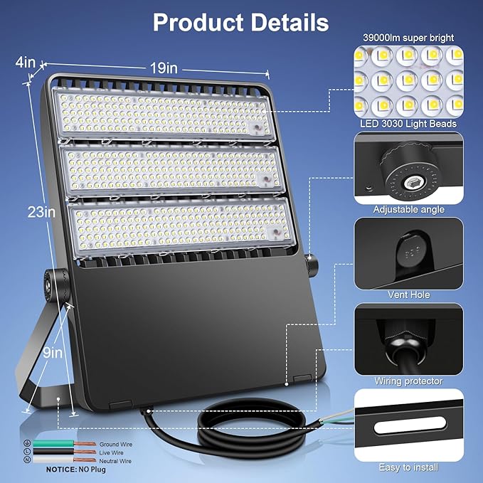 Outdoor LED Stadium Flood Lights 2400W Equivalent Super Bright 52200LM Wall - Image 2