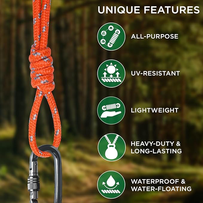TECEUM Rope – 150 Feet x 1/4 Inch – Orange Gray – Strong All-Purpose Utility - Image 4