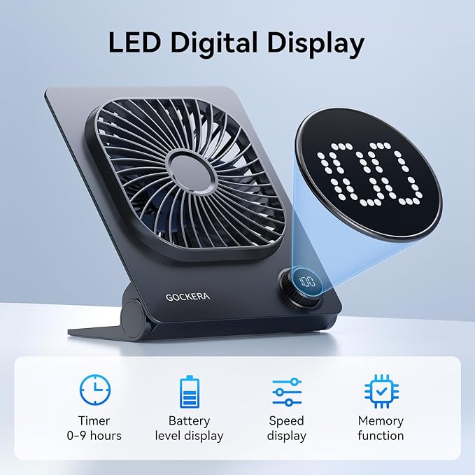 GOCKERA Desk Fan, 6.61''Ultra-thin 5000mAh Battery Powered Fan - Image 5