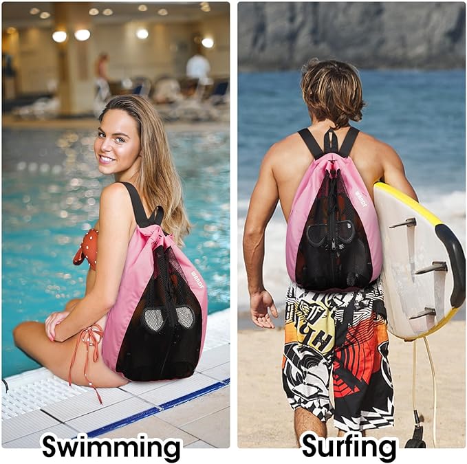 WANDF Swim Bag Mesh Drawstring Backpack Beach Backpack - Image 7