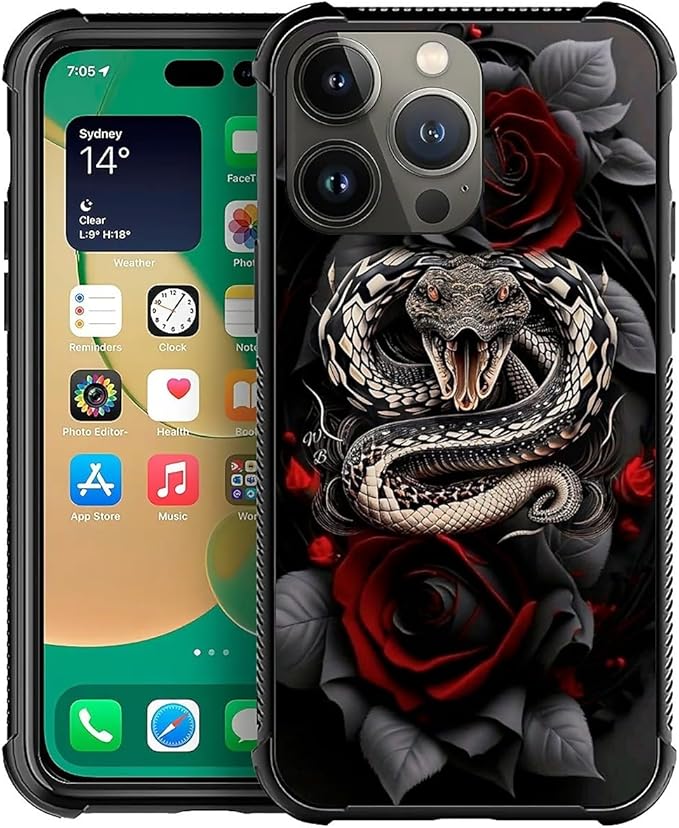 for iPhone 12 Pro Max Case, Entwined Rose Snake Pattern Graphic Design Girl Boy by FKBRCL4U