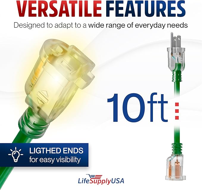 10ft Outdoor/Indoor Extension Cord 10/3 Gauge Ultra Heavy Duty 3 Prong SJTW - Image 6