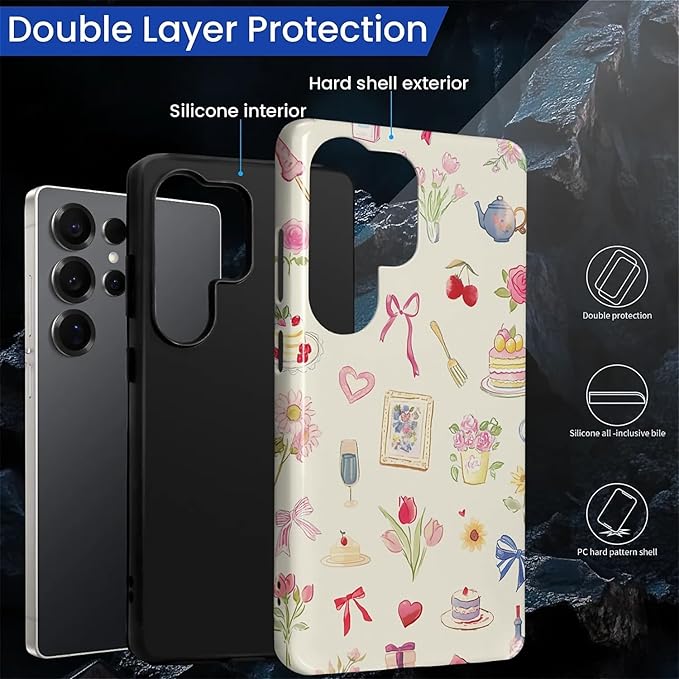 for Samsung Galaxy S25 Ultra Case, HL2 Aesthetic Bow Preppy Collage Hybrid 2 - Image 2
