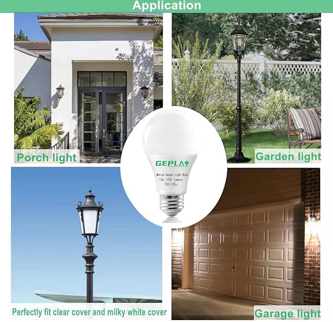 GEPLAD 4-Pack Upgrade Motion Sensor LED Light Bulbs 12W, A19 E26 Dusk to Dawn - Image 6