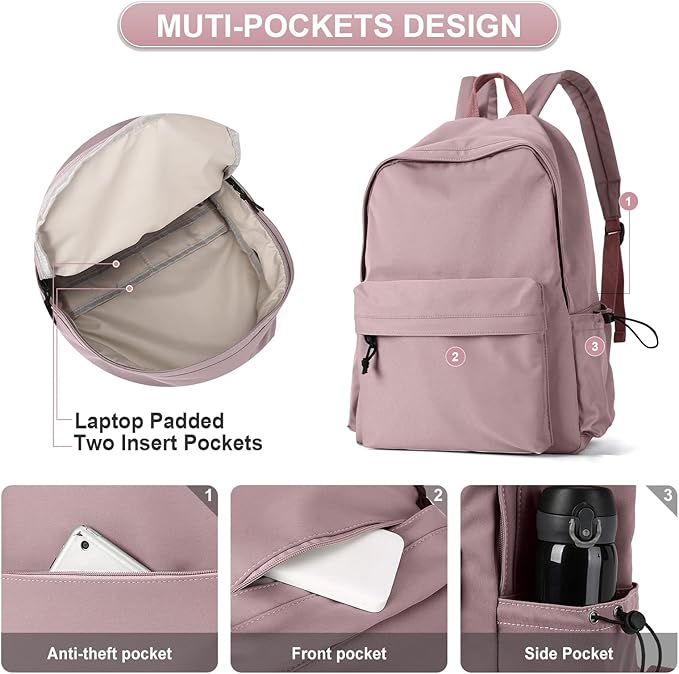 Purple School Backpack for Girls Water Resistant High School Book Bag Simple - Image 4