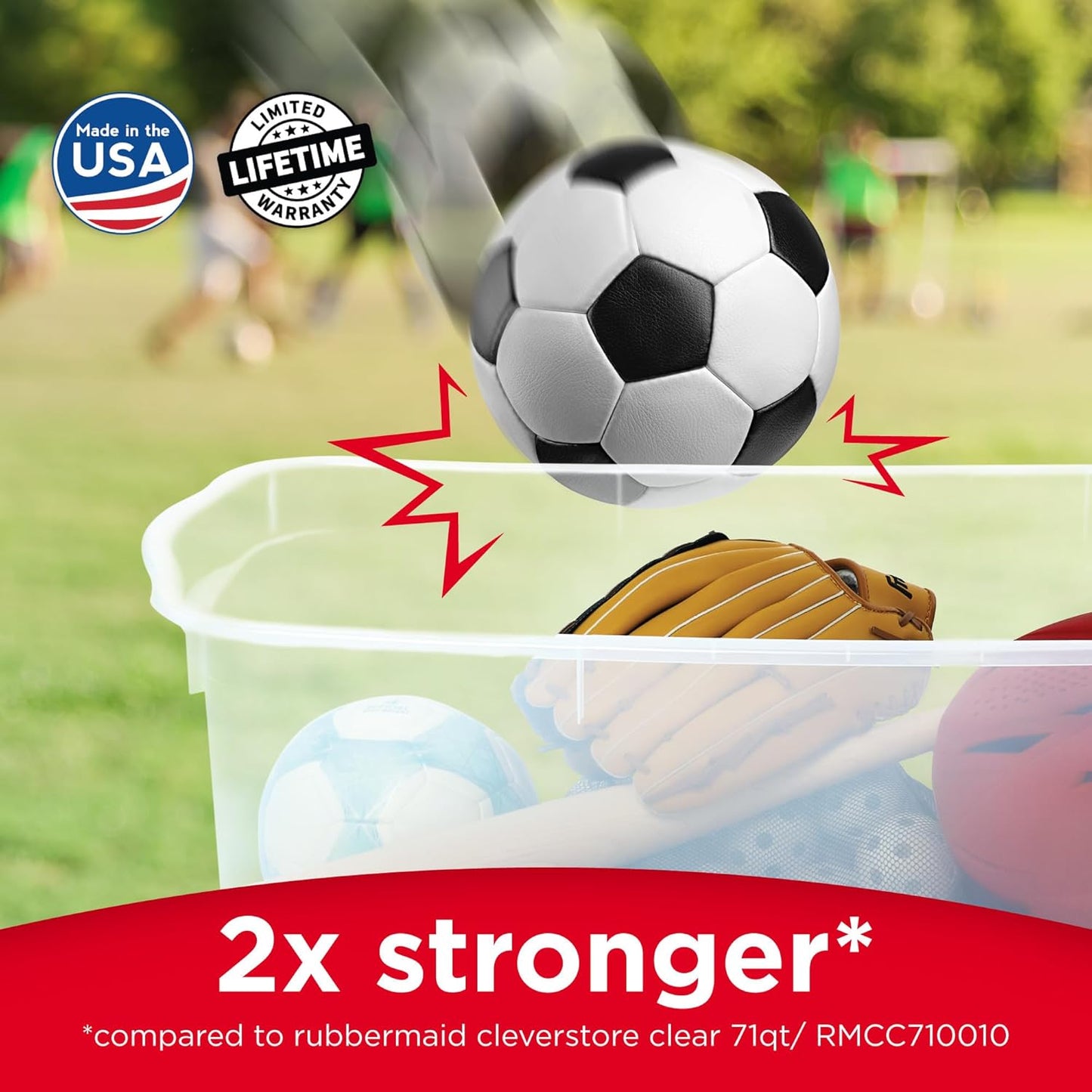 Rubbermaid Roughneck Clear 66 Qt/16.5 Gal Storage Containers, Pack of 4 with Latching Grey Lids, Visible Base, Sturdy and Stackable, Great for Storage and Organization