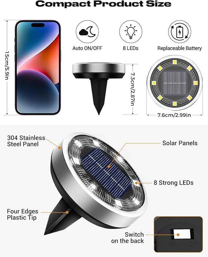 btfarm 12 Pack Solar Lights Outdoor, 8 LED Solar Ground Lights IP65 Waterproof - Image 6