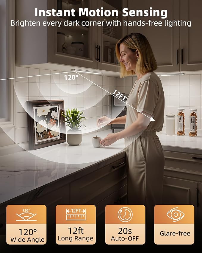 EZVALO 12inch Under Cabinet Lighting, LED Motion Sensor Light Indoor, 3100mAh - Image 3
