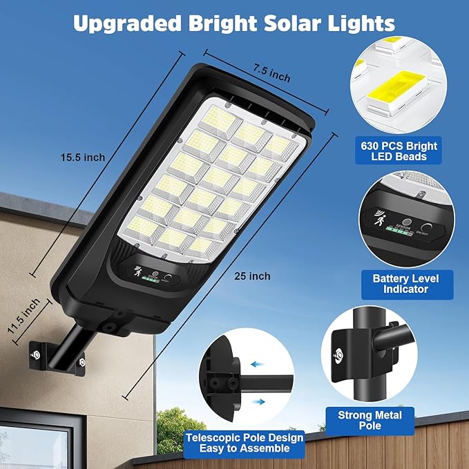 Solar Street Lights Outdoor, 21000LM 6500K Motion Sensor Solar Lights Waterproof - Image 5
