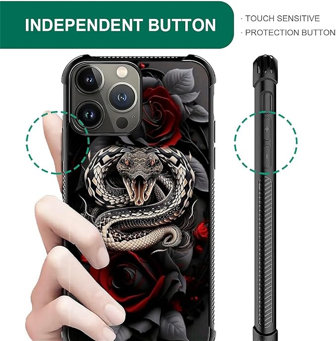 for iPhone 15 Pro Case, Entwined Rose Snake Pattern Graphic Design Girl Boy - Image 2