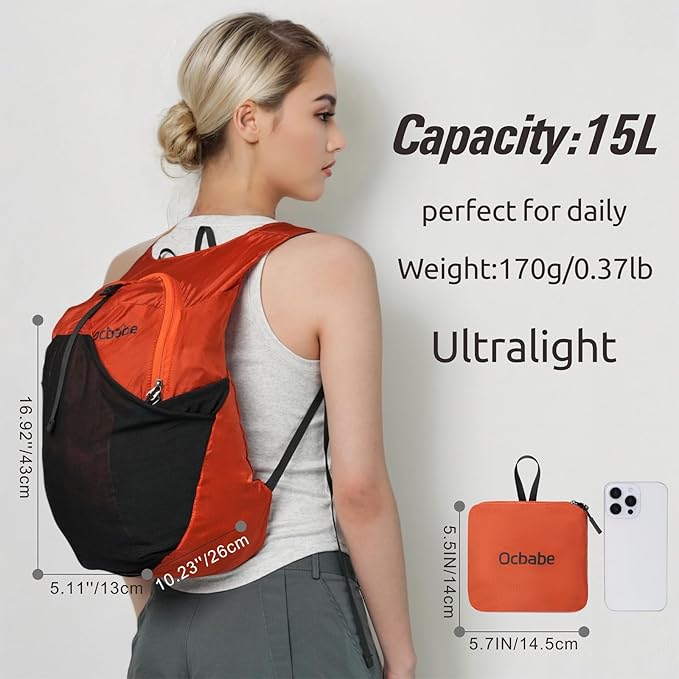 Ultra Lightweight Foldable Backpack, Water Resistant Small Packable Hiking - Image 2