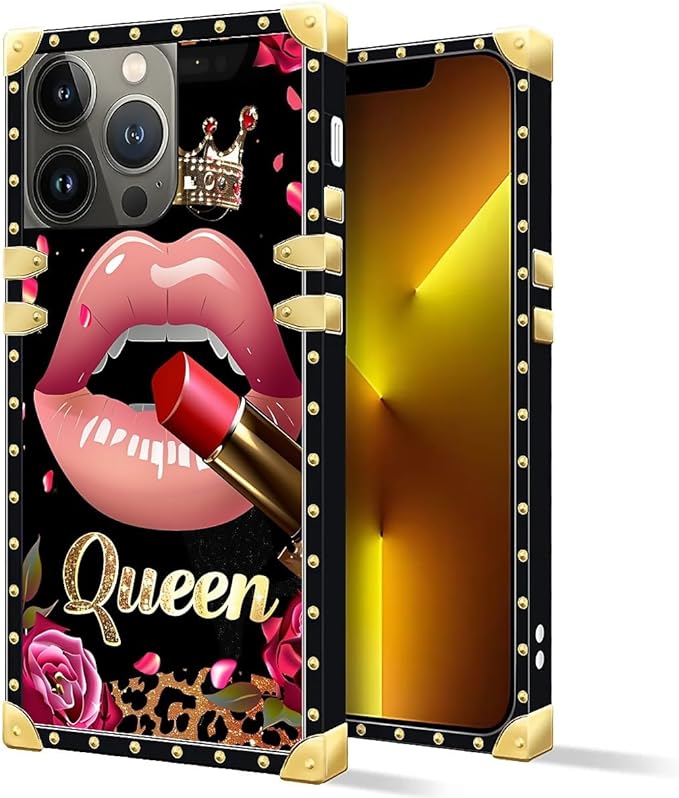 Compatible with iPhone 13 Pro Max Case, Glitter Red Rose Queen Leopard Lipstick - Image 2
