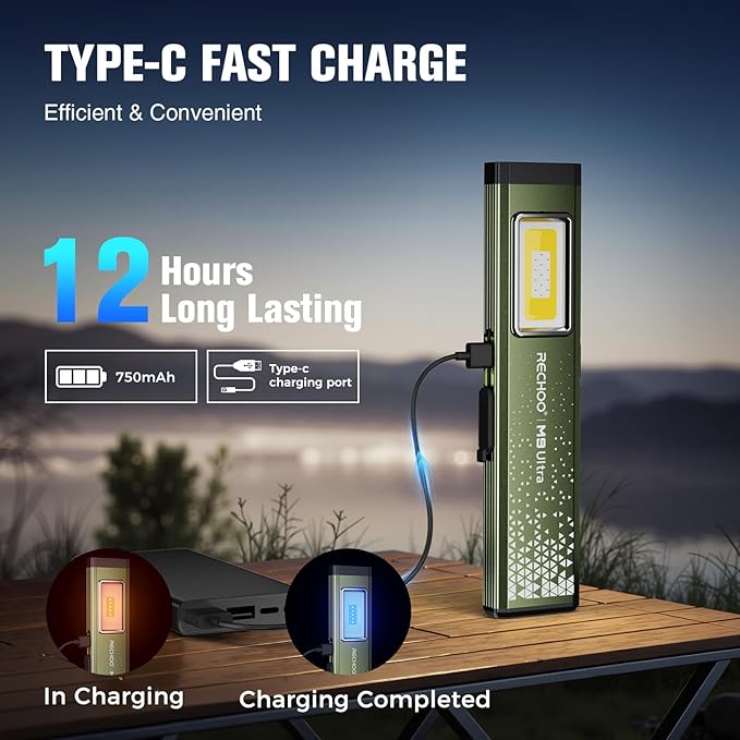 RECHOO Flat EDC Flashlight Rechargeable, 8-Mode Slim Pocket Flashlight - Image 4