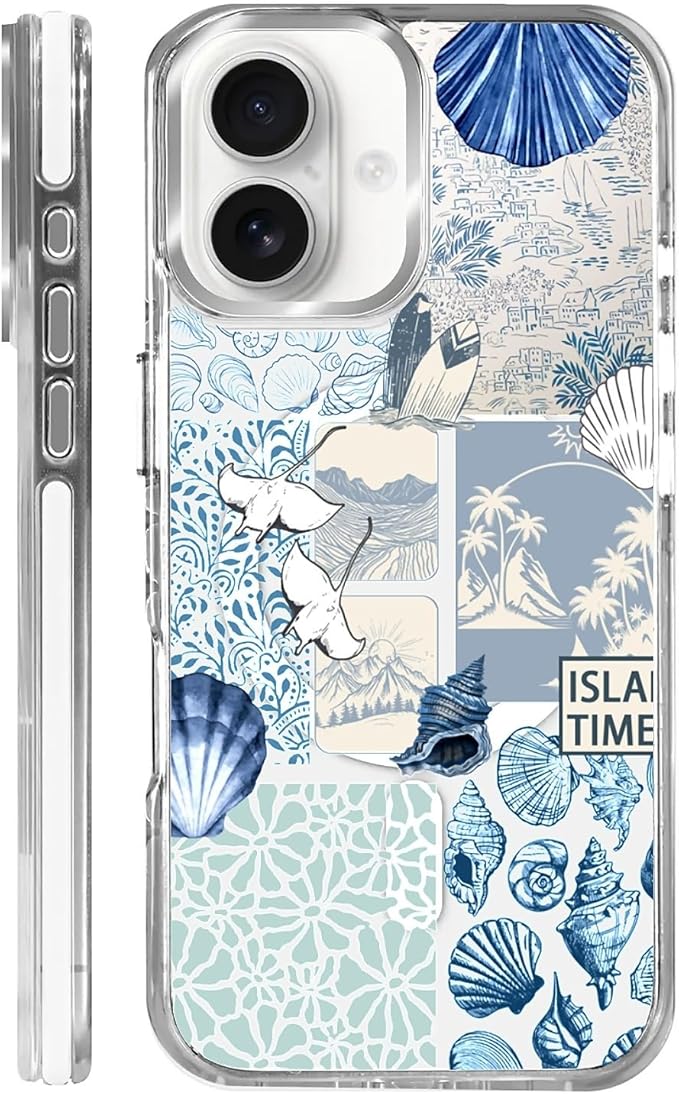 Case for iPhone 16 Plus, Sea Life Ocean Waves Seashell Collage Phone Case by Toulas