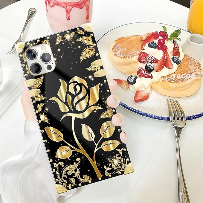 Compatible with iPhone 12 Pro Max Case, Shine Gold Rose Luxury Golden Decoration - Image 5