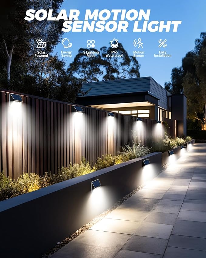 vighep 4 Pack Solar Motion Lights Outdoor, Waterproof Fence Lights Solar Powered - Image 2