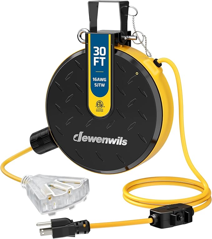 DEWENWILS 30FT Retractable Extension Cord Reel, Ceiling/Wall Mount 16/3 SJTW by DEWENWILS
