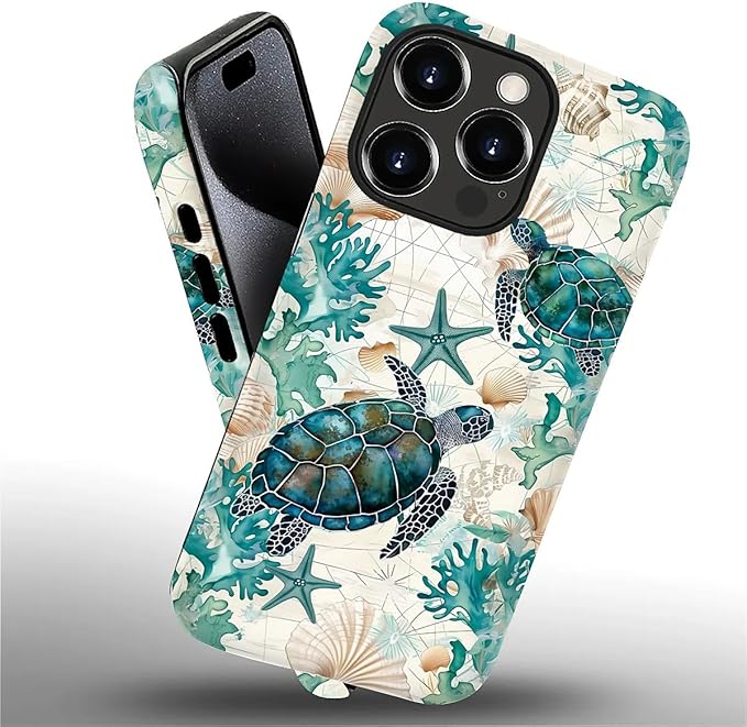 for iPhone 16 Pro Max Case, HH2 Ocean Sea Turtle Nautical Map Hybrid 2 Layer - Image 2